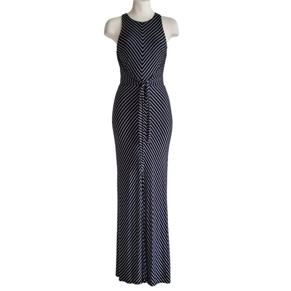 White House Black Market Tie Front BW Chevron Striped Sleeveless Maxi Dress XS - Picture 3 of 16